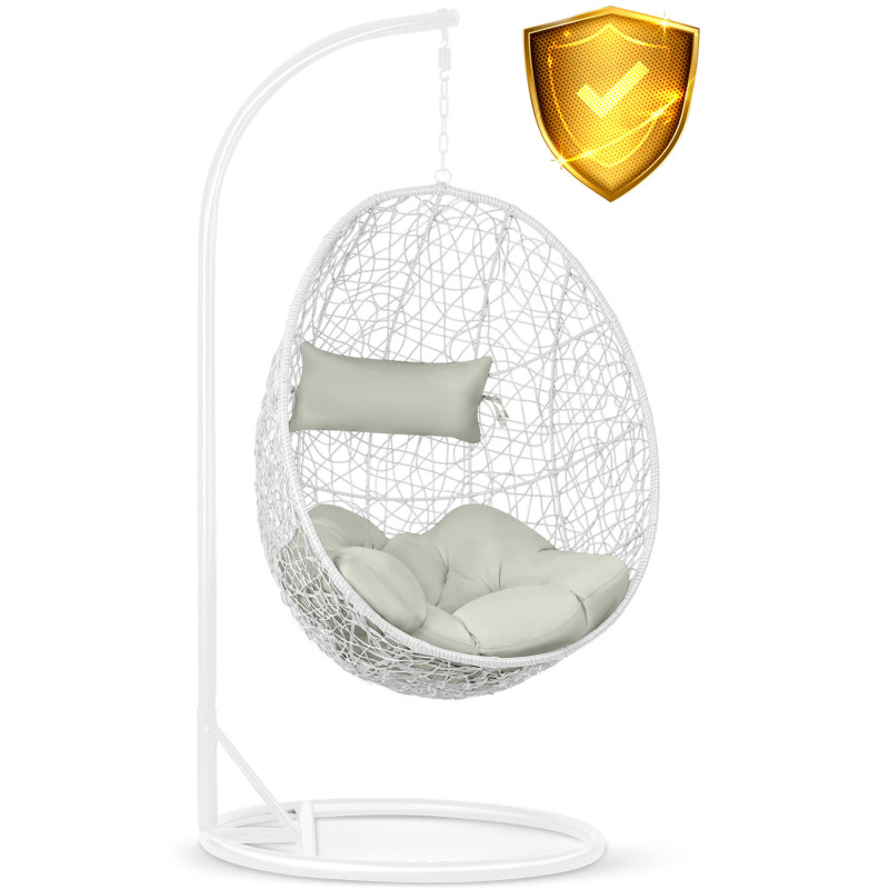 Pakabinamas sodo fotelis Brava baltas + Sofotel pilkos pagalvėlės