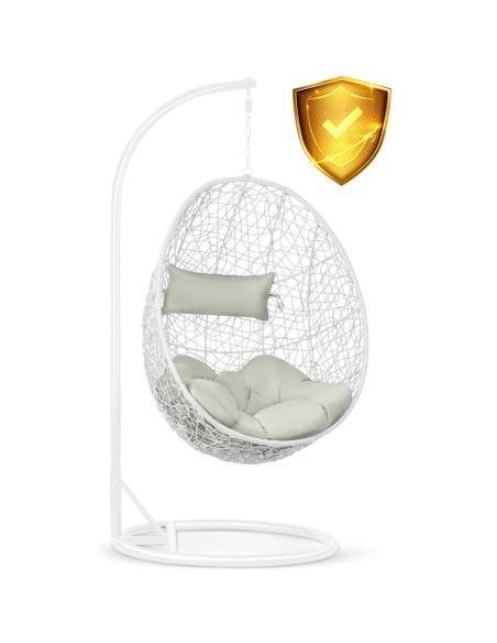 Pakabinamas sodo fotelis Brava baltas + Sofotel pilkos pagalvėlės Pakabinamas sodo fotelis Brava baltas + Sofotel pilkos pagalvėlės