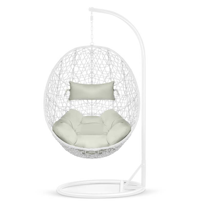 Pakabinamas sodo fotelis Brava baltas + Sofotel pilkos pagalvėlės