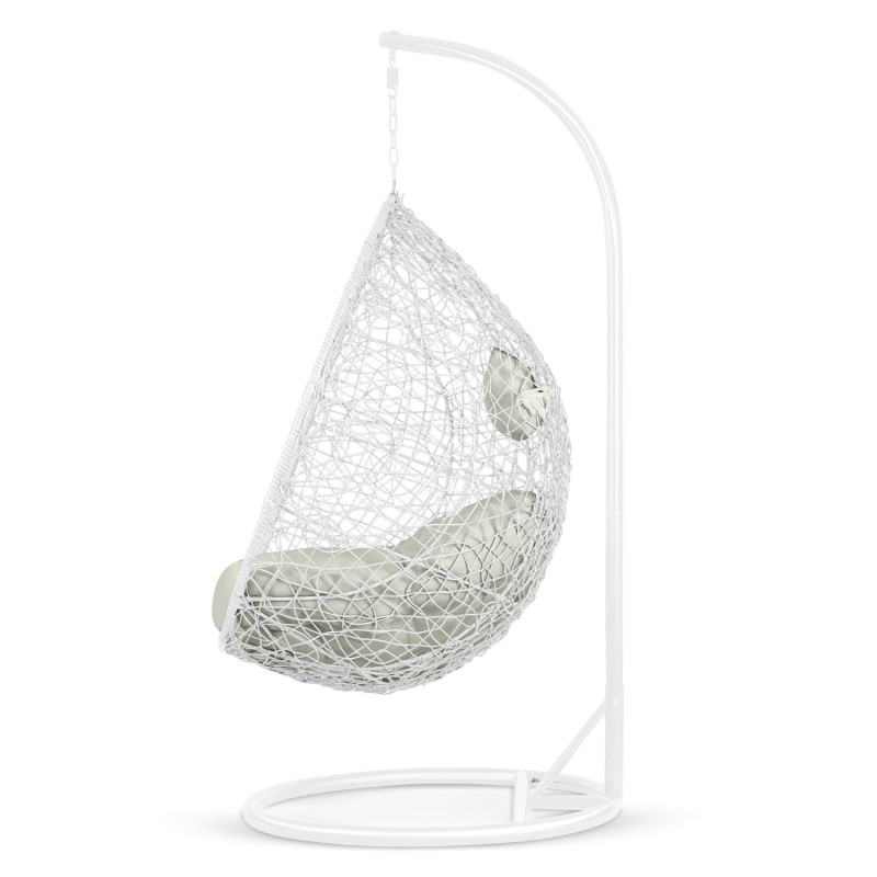 Pakabinamas sodo fotelis Brava baltas + Sofotel pilkos pagalvėlės