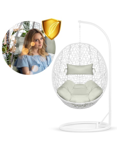 Pakabinamas sodo fotelis Brava baltas + Sofotel pilkos pagalvėlės Pakabinamas sodo fotelis Brava baltas + Sofotel pilkos pagalvėlės