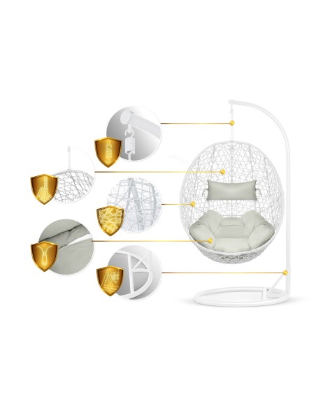 Pakabinamas sodo fotelis Brava baltas + Sofotel pilkos pagalvėlės Pakabinamas sodo fotelis Brava baltas + Sofotel pilkos pagalvėlės