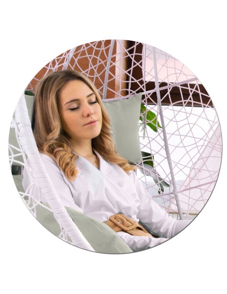 Pakabinamas sodo fotelis Brava baltas + Sofotel pilkos pagalvėlės Pakabinamas sodo fotelis Brava baltas + Sofotel pilkos pagalvėlės