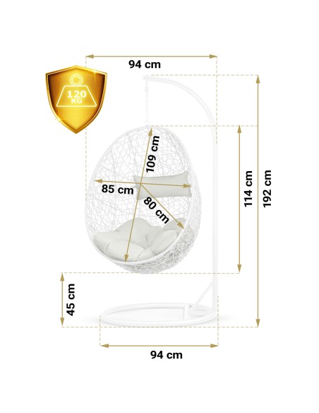 Pakabinamas sodo fotelis Brava baltas + Sofotel pilkos pagalvėlės Pakabinamas sodo fotelis Brava baltas + Sofotel pilkos pagalvėlės
