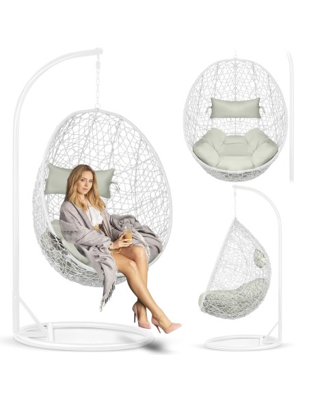 Pakabinamas sodo fotelis Brava baltas + Sofotel pilkos pagalvėlės Pakabinamas sodo fotelis Brava baltas + Sofotel pilkos pagalvėlės