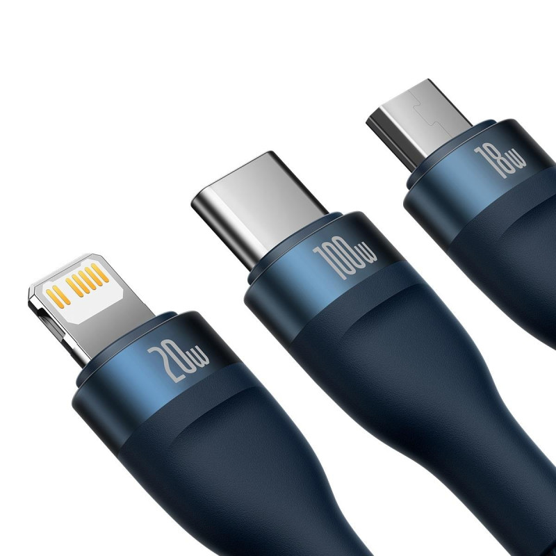 „Flash Series II“ laidas USB-C USB A tipo „iPhone Lightning“ microUSB 100 W 1,5 m mėlynas