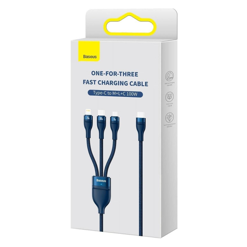 „Flash Series II“ laidas USB-C USB A tipo „iPhone Lightning“ microUSB 100 W 1,5 m mėlynas