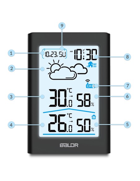 Meteorologinė stotis su ekranu BD-911 juoda Meteorologinė stotis su ekranu BD-911 juoda