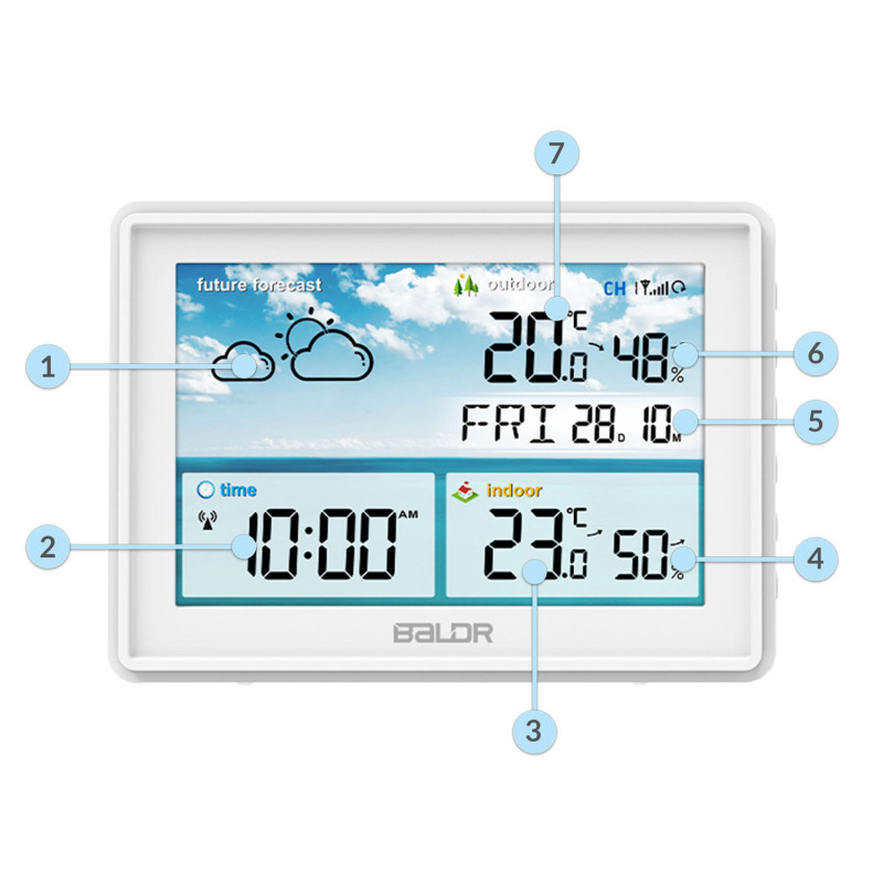 Meteorologinė stotis su ekranu BD-909 balta