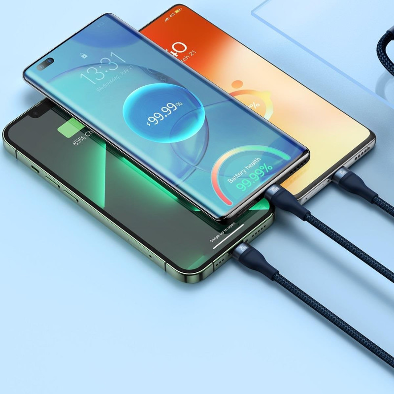 „Flash Series II“ laidas USB-C USB A tipo „iPhone Lightning“ microUSB 100 W 1,5 m mėlynas