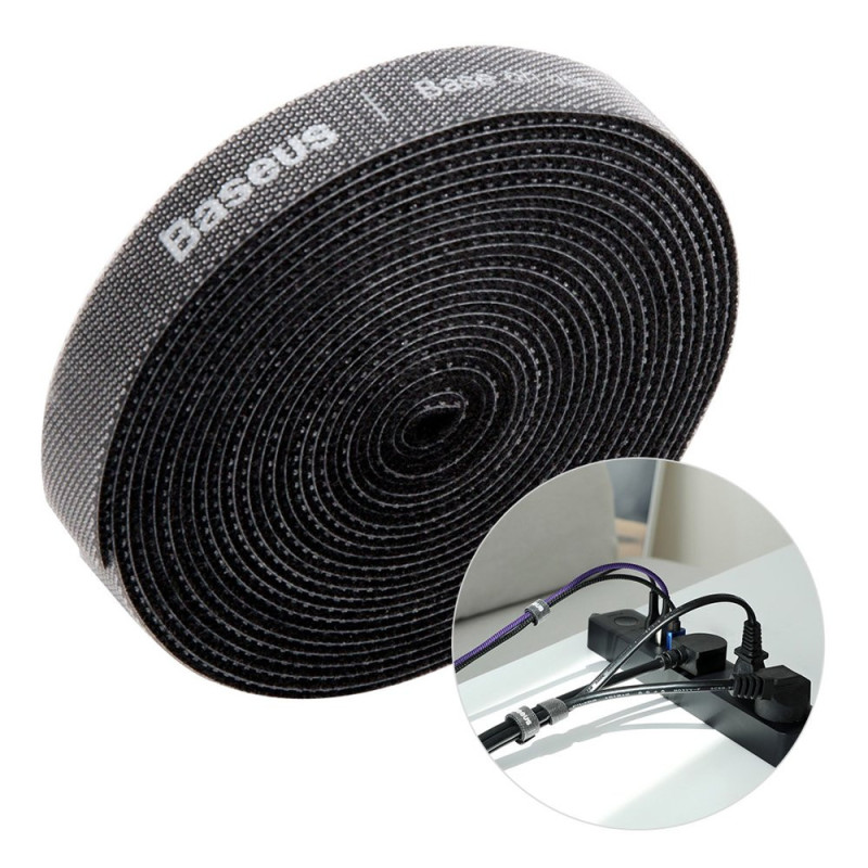 Kabelių tvarkyklė velcro juosta 3m juoda
