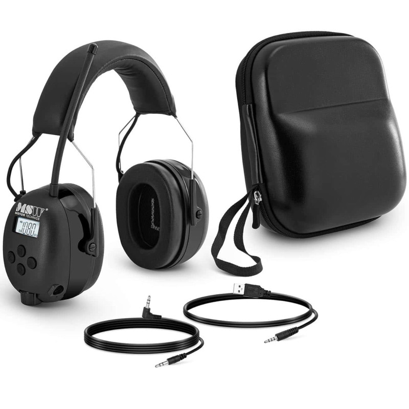 Ausinės, izoliuojančios garsą, aktyvūs apsauginiai trukdžiai su AUX MP3 Bluetooth radiju - juodos spalvos