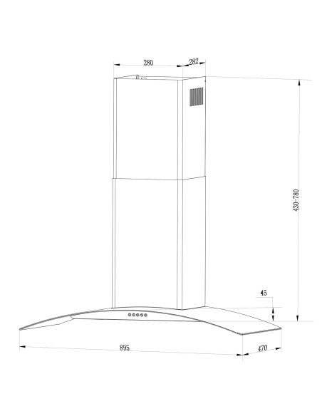 Dūmtraukis gartraukis 90 cm Berdsen BT-223 INOX Dūmtraukis gartraukis 90 cm Berdsen BT-223 INOX