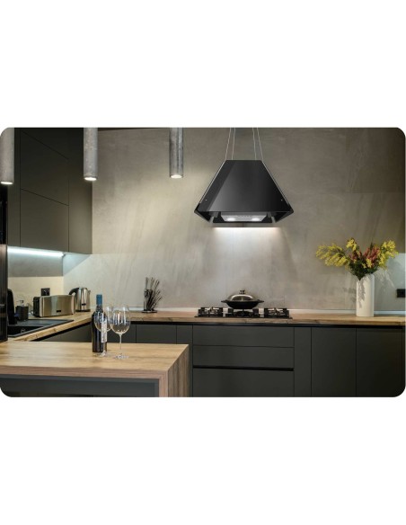 Pakabinamas stiklinis virtuvės gaubtas 60cm juodas BT-222 Pakabinamas stiklinis virtuvės gaubtas 60cm juodas BT-222
