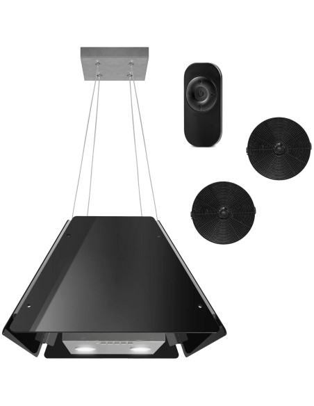 Pakabinamas stiklinis virtuvės gaubtas 60cm juodas BT-222 Pakabinamas stiklinis virtuvės gaubtas 60cm juodas BT-222