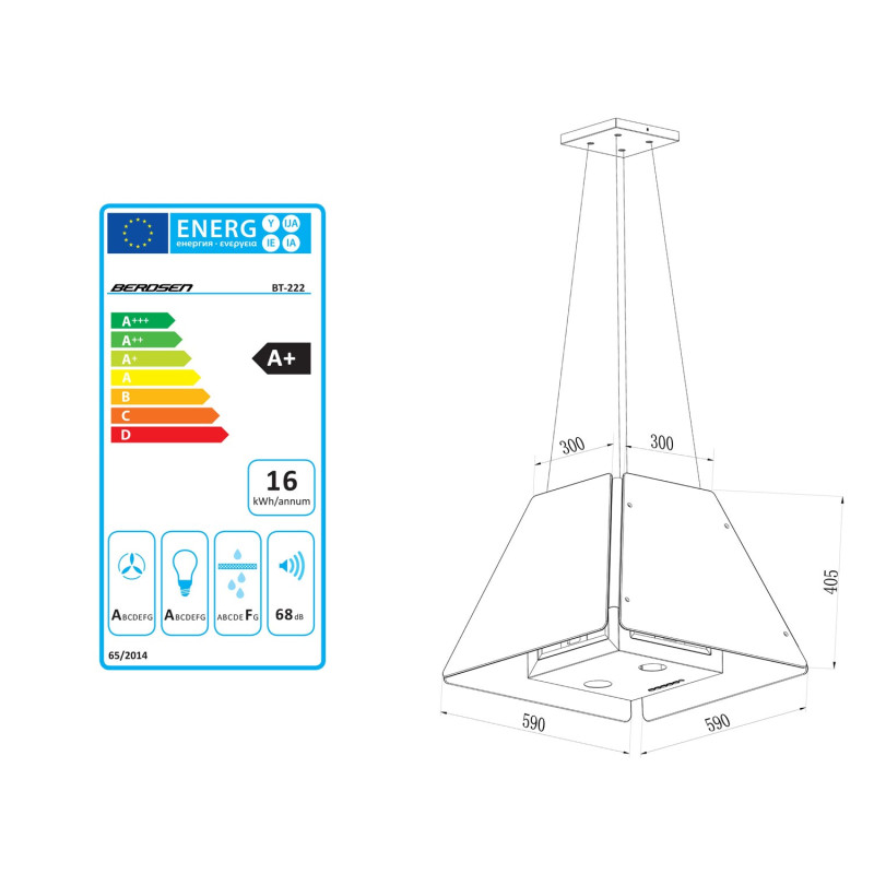 Pakabinamas stiklinis virtuvės gaubtas 60cm juodas BT-222