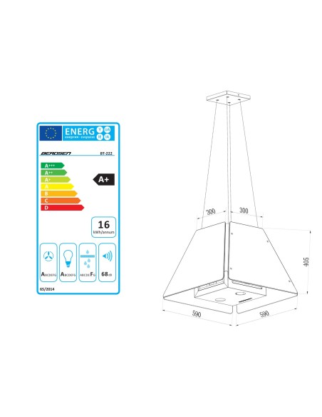 Pakabinamas stiklinis virtuvės gaubtas 60cm juodas BT-222 Pakabinamas stiklinis virtuvės gaubtas 60cm juodas BT-222