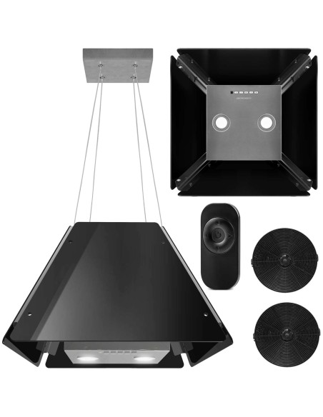 Pakabinamas stiklinis virtuvės gaubtas 60cm juodas BT-222 Pakabinamas stiklinis virtuvės gaubtas 60cm juodas BT-222