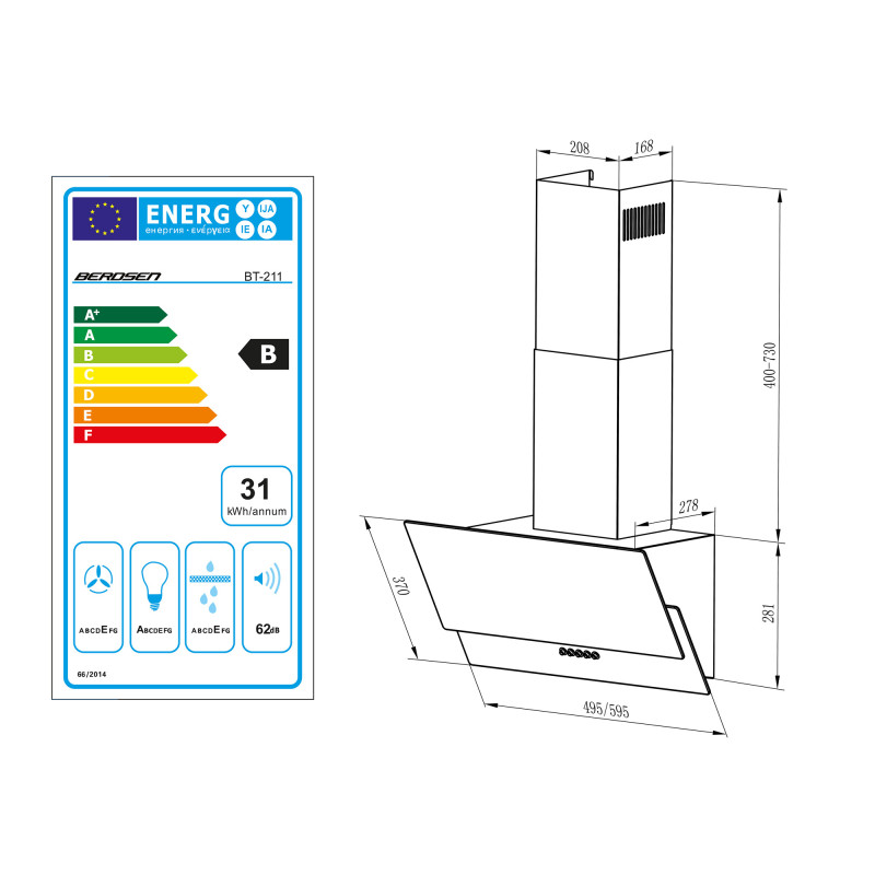 Berdsen BT-211 kamino gaubtas 60 cm juodas