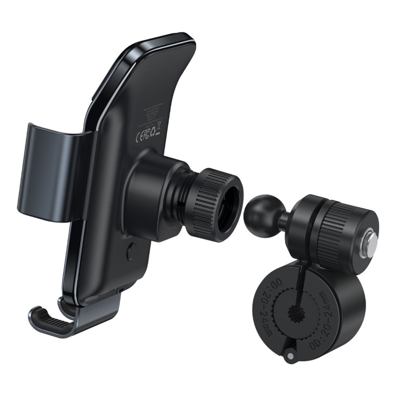 Dviračio laikiklis išmaniajam telefonui su saulės įkrovikliu ir saulės baterija juodos spalvos