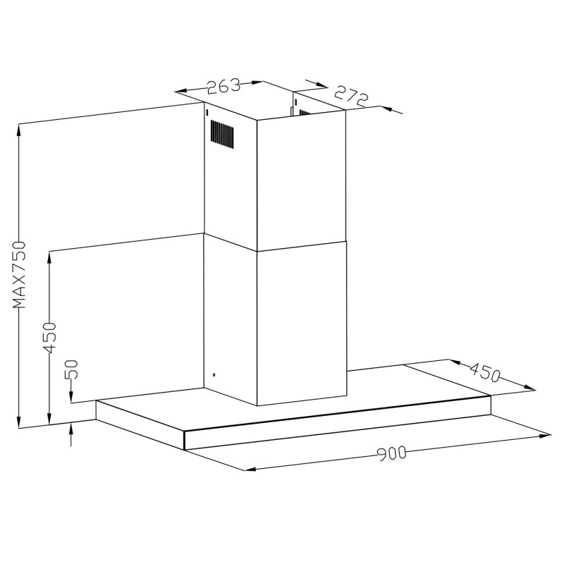 Virtuvės gartraukis 90 cm Inox Berdsen BE-90S