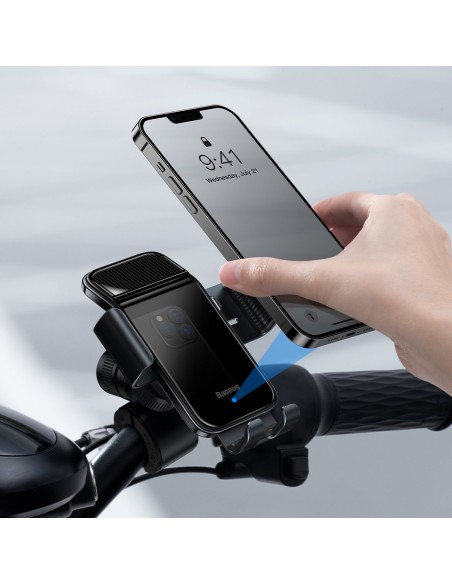 Dviračio laikiklis išmaniajam telefonui su saulės įkrovikliu ir saulės baterija juodos spalvos