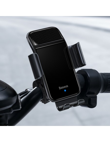 Dviračio laikiklis išmaniajam telefonui su saulės įkrovikliu ir saulės baterija juodos spalvos