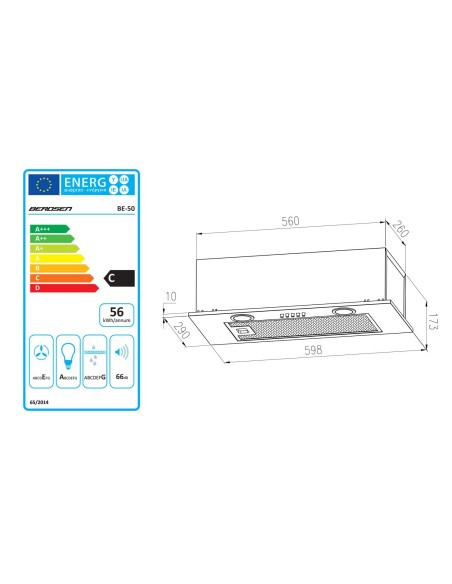 Po spintele esantis gartraukis 60 cm Inox BE-50