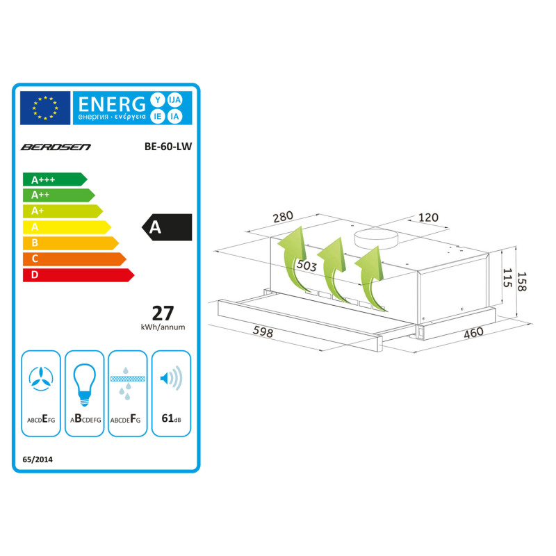 Po spintele esantis gartraukis - 60 cm Berdsen BE-60-LW juodas