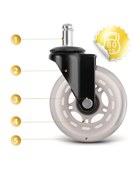 Skaidrūs guminiai ratukai foteliams Sofotel 5 vnt. Skaidrūs guminiai ratukai foteliams Sofotel 5 vnt.