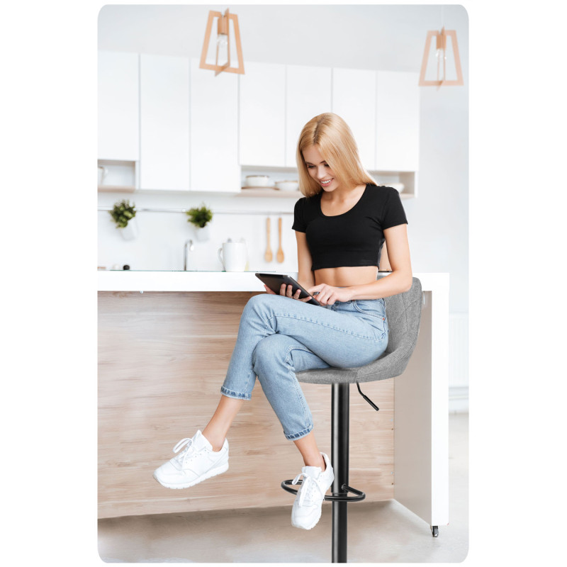 Baro kėdė su atlošu Nerra pilka medžiaga