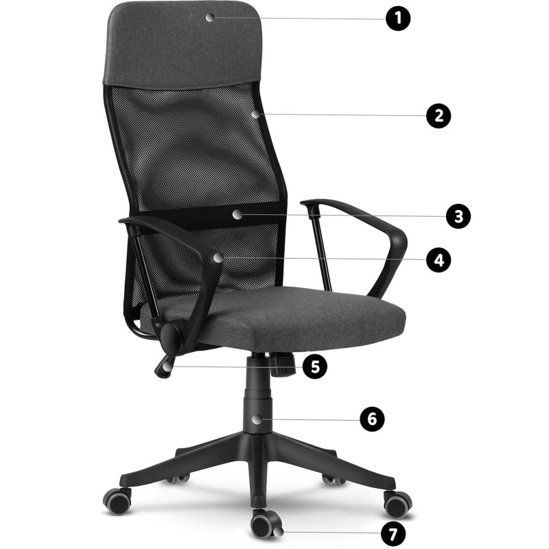 Biuro fotelis pagamintas iš mikro tinklelio So fotelis Sydney tamsiai pilka