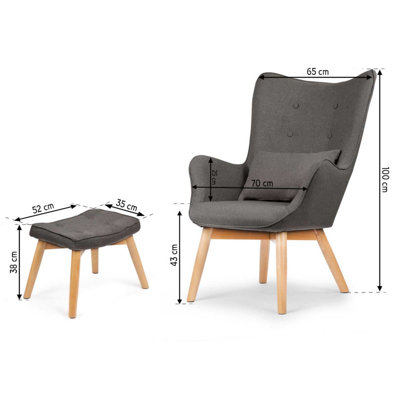 Sparnas fotelis su kėdute Sofotel Norse pilka