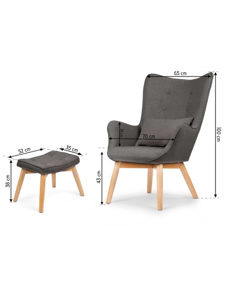 Sparnas fotelis su kėdute Sofotel Norse pilka Sparnas fotelis su kėdute Sofotel Norse pilka