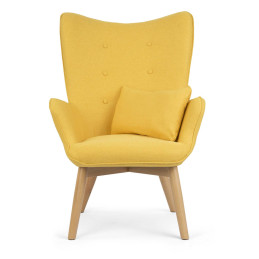 Skandinaviškai geltonas wingback fotelis su kėdute