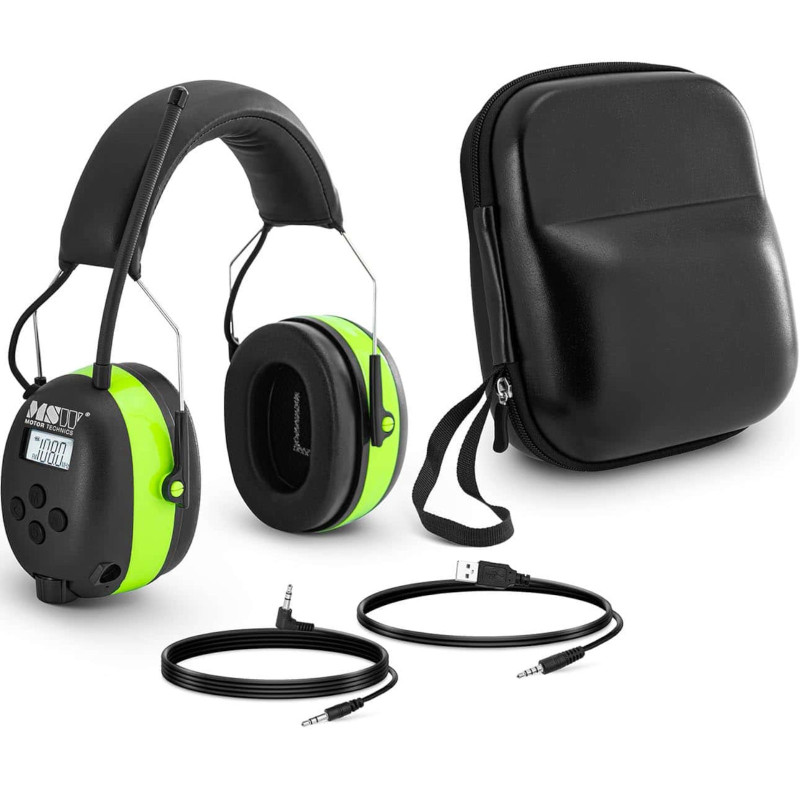Ausinės, izoliuojančios garsą, aktyvūs apsauginiai trukdžiai su AUX MP3 Bluetooth radiju - žalia