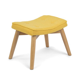 Skandinaviškai geltonas wingback fotelis su kėdute