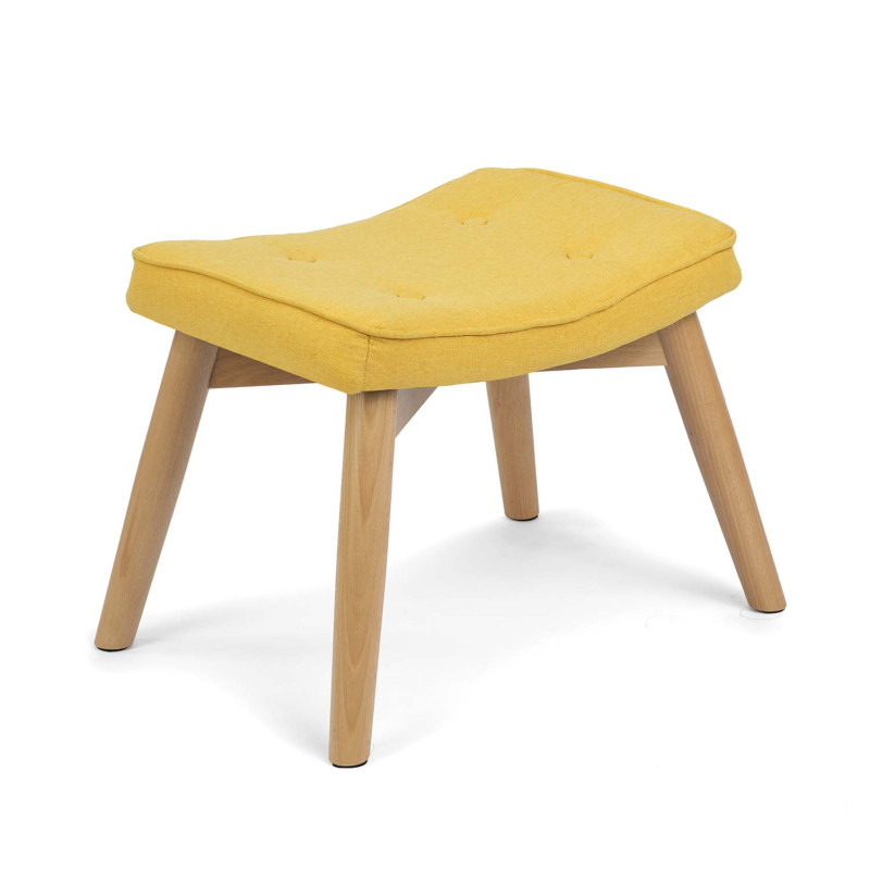 Skandinaviškai geltonas wingback fotelis su kėdute