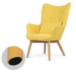 Skandinaviškai geltonas wingback fotelis su kėdute