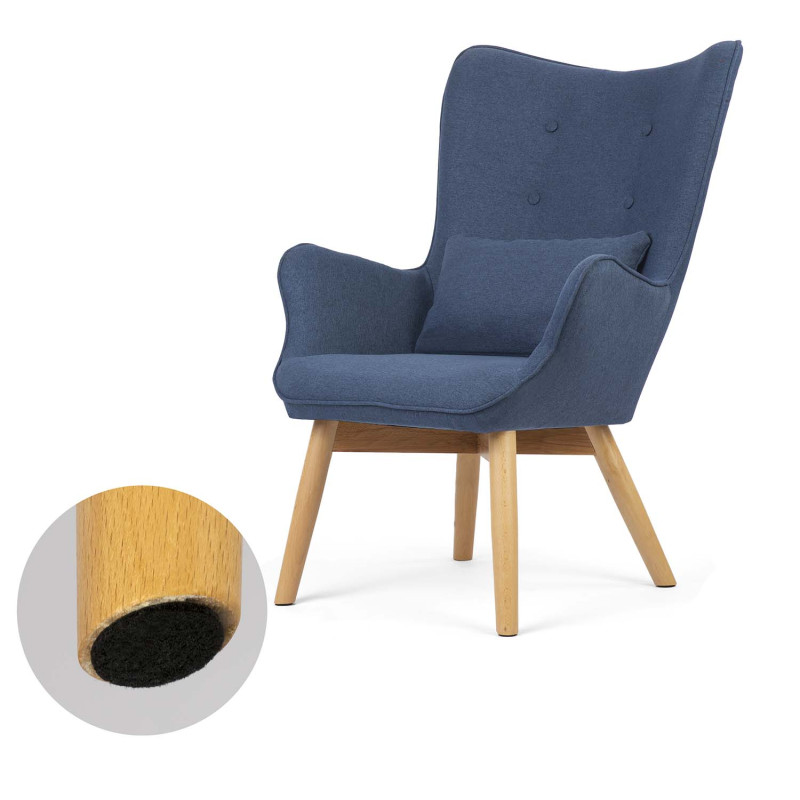 Skandinaviškos mėlynos spalvos fotelis su atramomis