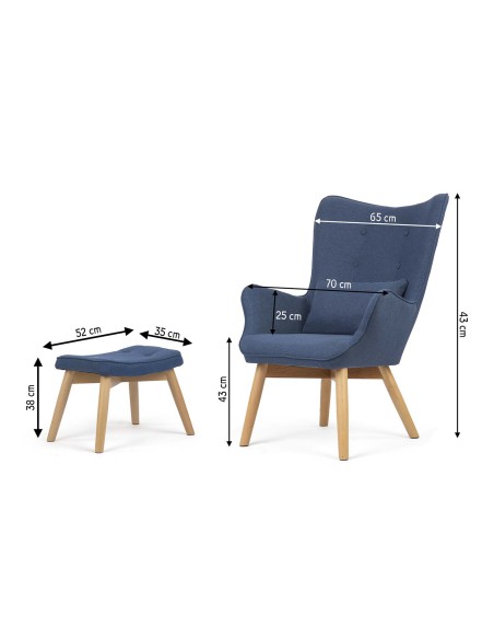 Skandinaviškos mėlynos spalvos fotelis su atramomis Skandinaviškos mėlynos spalvos fotelis su atramomis