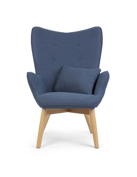 Skandinaviškos mėlynos spalvos fotelis su atramomis Skandinaviškos mėlynos spalvos fotelis su atramomis