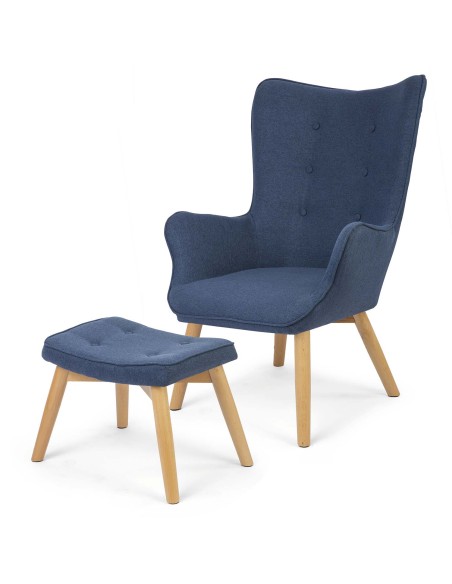Skandinaviškos mėlynos spalvos fotelis su atramomis Skandinaviškos mėlynos spalvos fotelis su atramomis