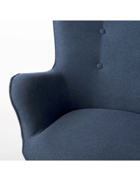 Skandinaviškos mėlynos spalvos fotelis su atramomis Skandinaviškos mėlynos spalvos fotelis su atramomis