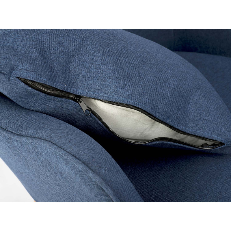 Skandinaviškos mėlynos spalvos fotelis su atramomis