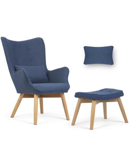 Skandinaviškos mėlynos spalvos fotelis su atramomis Skandinaviškos mėlynos spalvos fotelis su atramomis