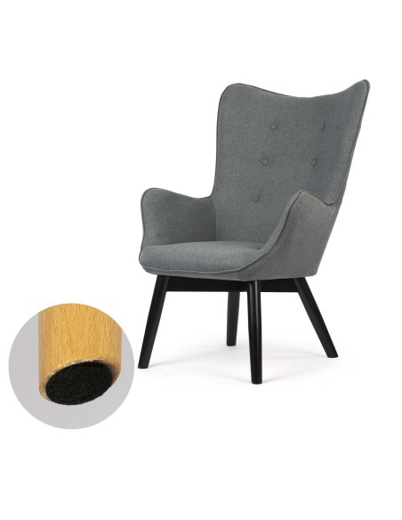 Skandinaviškai pilka kėdė su sparneliais Skandinaviškai pilka kėdė su sparneliais