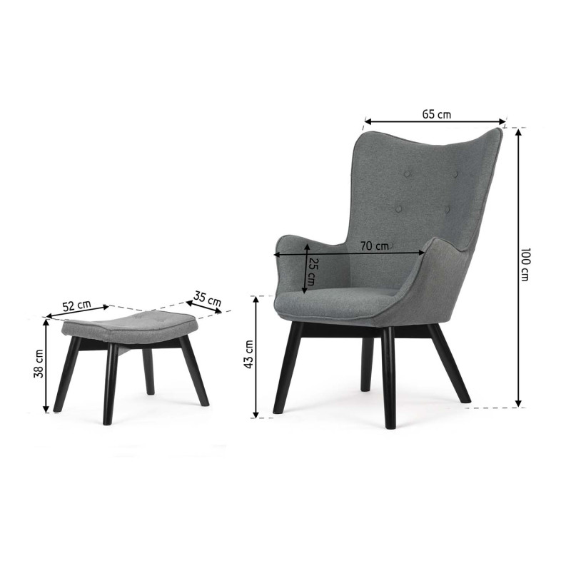 Skandinaviškai pilka kėdė su sparneliais