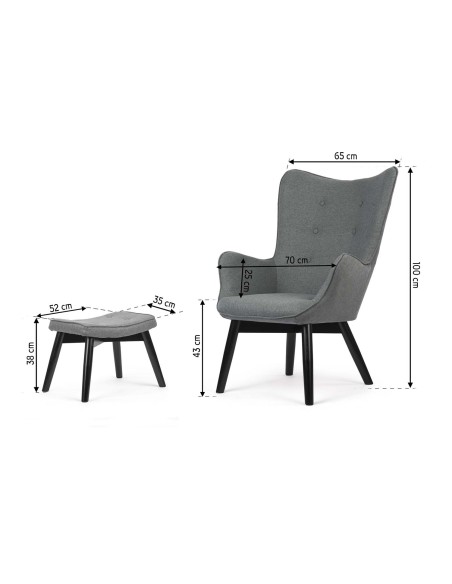 Skandinaviškai pilka kėdė su sparneliais Skandinaviškai pilka kėdė su sparneliais