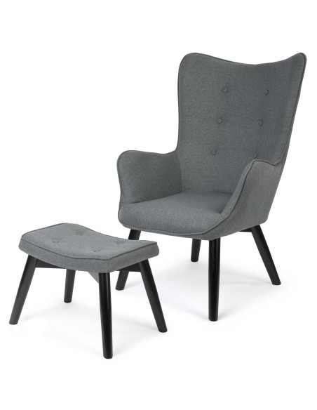 Skandinaviškai pilka kėdė su sparneliais Skandinaviškai pilka kėdė su sparneliais